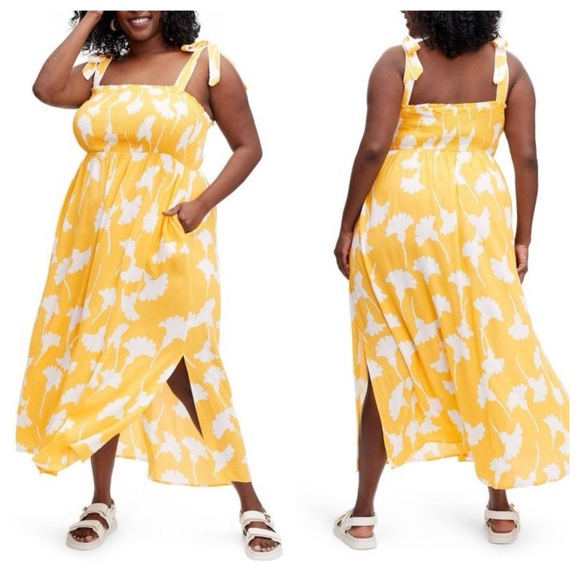 DIANE VON FURSTENBERG Yellow & White Ginkgo Flowy Sundress Tie Straps Pocket XXL - Picture 1 of 10